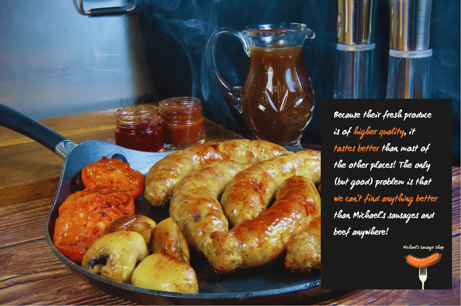 artisan, cooked sausages by Michaels' Sausage Shop